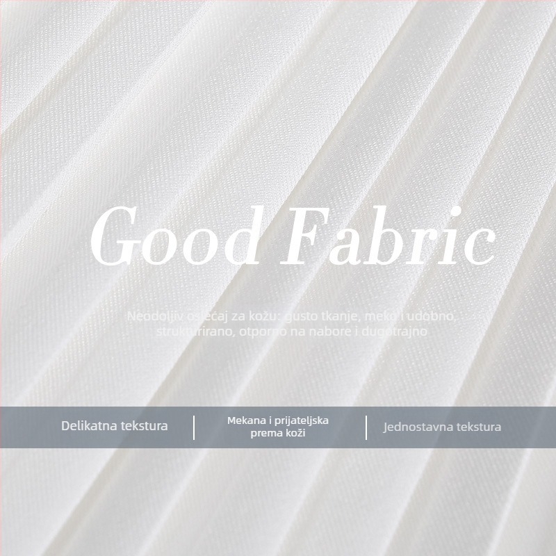 Suknja, plisirana, A-linija, visokim strukom, elastična (Ljeto 2025, poliester tkanina 90–95%, kratka duljina)