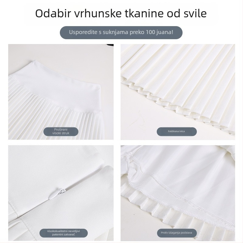 Suknja, plisirana, A-linija, visokim strukom, elastična (Ljeto 2025, poliester tkanina 90–95%, kratka duljina)