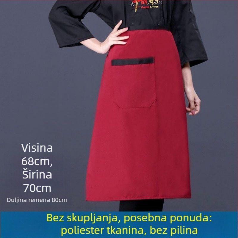 Unisex kuhinjska pregača s vratnim vezivanjem, poluduga, prozračni poliester