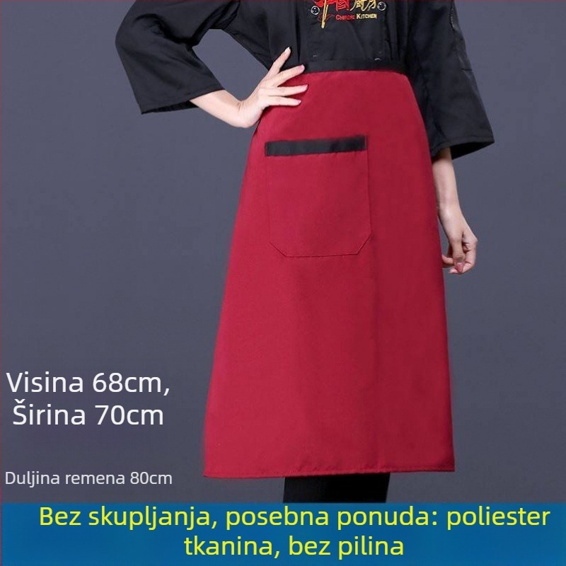 Unisex kuhinjska pregača s vratnim vezivanjem, poluduga, prozračni poliester