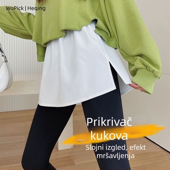 Osnovni hoodie slojevito nošenje s rubnim preklopom i lažnom dvodijelnom polusuknjom do sredine bedra, velika veličina