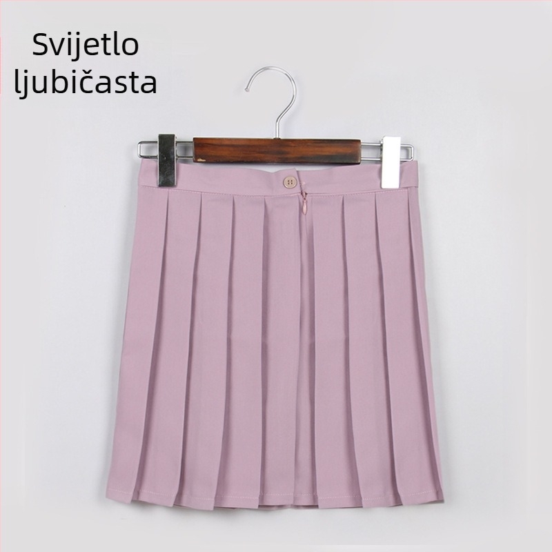 Plisirana suknja, TR tkanina, sadržaj glavne tkanine 70–80%, japanski stil, kratka duljina