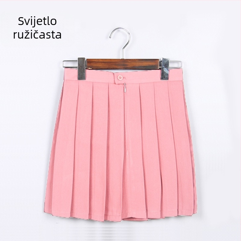 Plisirana suknja, TR tkanina, sadržaj glavne tkanine 70–80%, japanski stil, kratka duljina