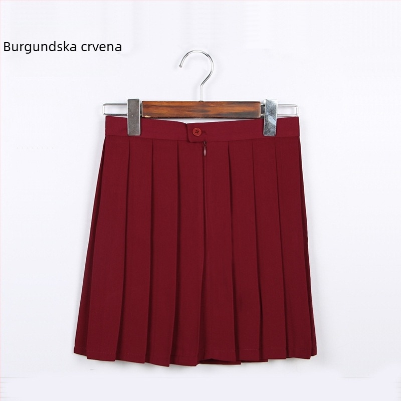 Plisirana suknja, TR tkanina, sadržaj glavne tkanine 70–80%, japanski stil, kratka duljina