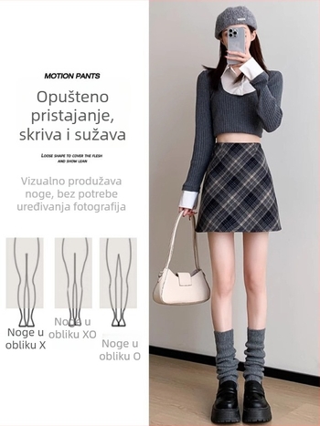 Vunena suknja A-linije, visokim strukom, kratka duljina, jednostavan uzorak, retro književni stil