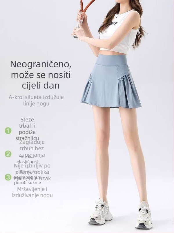 Suknja za badminton, jednobojna, brzo suši, visoka elastičnost, mješavina najlona i spandeksa, Tip A – Ljeto 2025