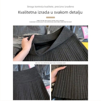 Ženska siva vunena plisirana suknja, plus size, visok struk, A-linija, JK stil, proljetno-jesenski dizajn