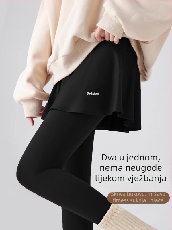 Ženske sportske hlače visokog struka, plus veličina, Shark pants s plisiranom kratkom suknjom za trčanje, fitness, badminton i jogu