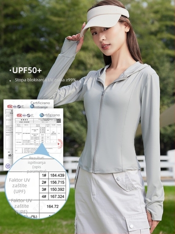 Ženska jakna s UPF50+ zaštitom od sunca, slim kroj, prozračna ledena svila, kratka duljina, zip
