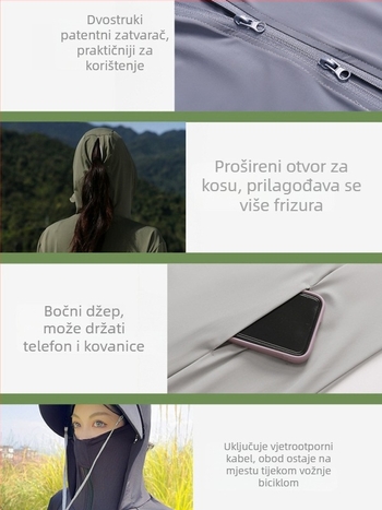 Ženska slim-fit jakna za zaštitu od sunca, ljeto, cjelokupna zaštita tijela UPF50+, lagana i prozračna Ice Silk tkanina, za vožnju električnim biciklom