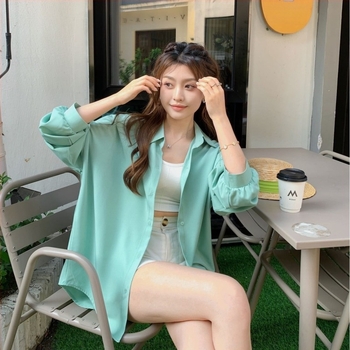 Chiffon UV zaštitna cardigan bluza, srednje dužine, svježi i sladak stil, poliester 71-80% (proljeće 2024)