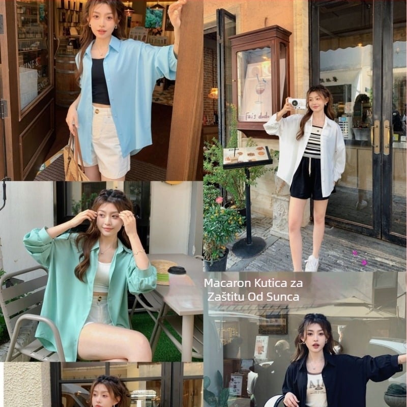 Chiffon UV zaštitna cardigan bluza, srednje dužine, svježi i sladak stil, poliester 71-80% (proljeće 2024)