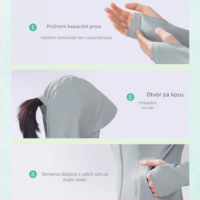 Ženska vanjska vjetrovka s kapuljom, UPF50+ UV zaštita, brzo sušenje, prozračna