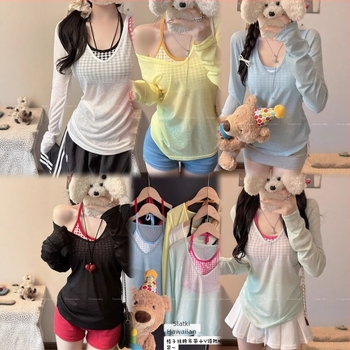 Ženski ljetni dvodijelni set za zaštitu od sunca – poliester, slobodan kroj, dugi rukavi, srednja duljina (65-80 cm)