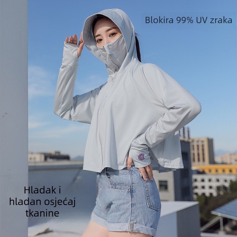 Ženska UV zaštita od ice-silk, ultra lagana, kapuljača, vjetrovito, mješavina najlona i poliestera