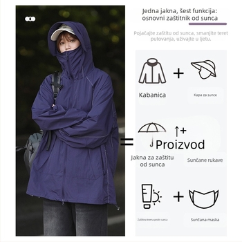 Unisex vanjska windbreaker jakna, najlon tkanina, UPF50+, s kapuljom