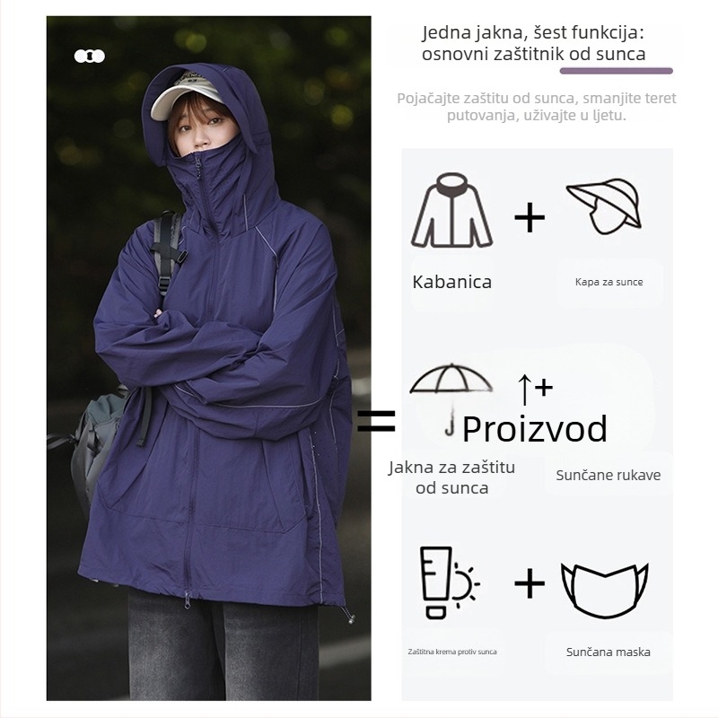 Unisex vanjska windbreaker jakna, najlon tkanina, UPF50+, s kapuljom