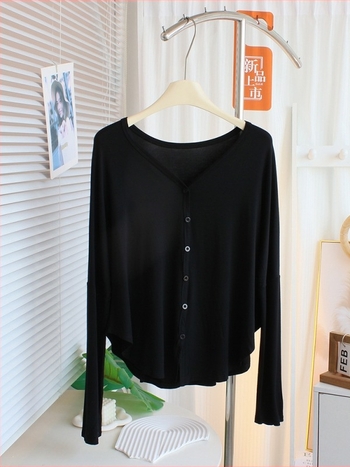 Ženska lagana mrežasta viskozna kardiganska jakna sa zaštitom od sunca, V-dekolte, duge rukave, dizajn šivanja/kolage, duljina 50–65 cm