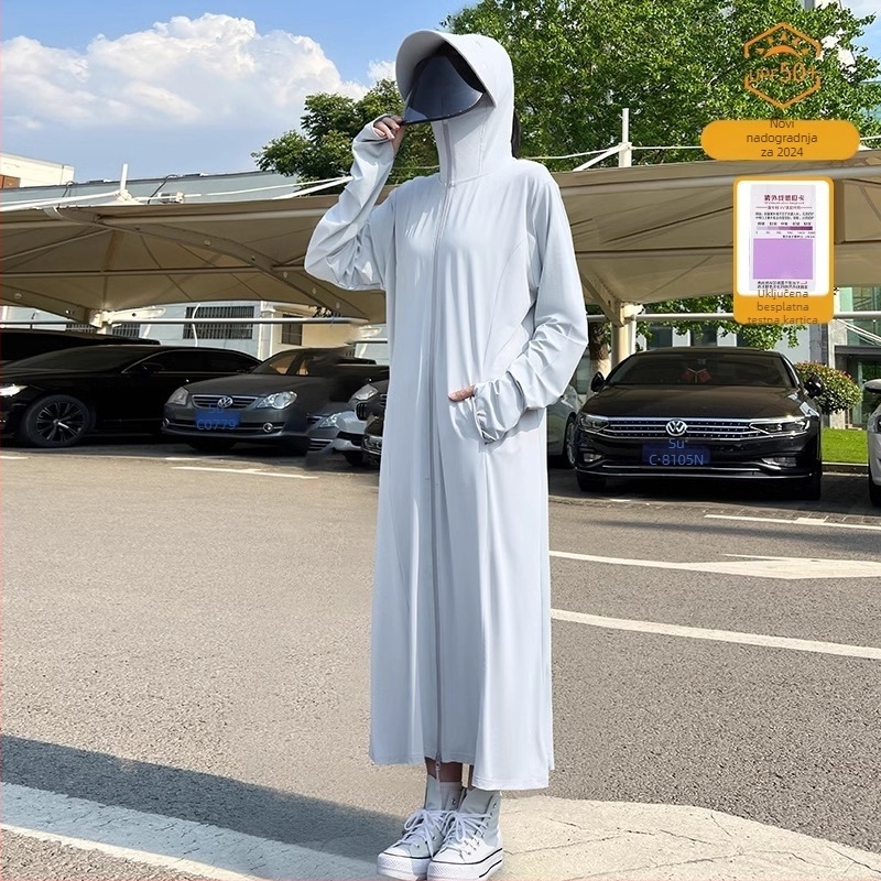 Bei wanyi ženska odjeća za zaštitu od sunca, ljeto 2025, prozračni ice-silk materijal, dugi kardigan sa zatvaračem, jednobojna, UPF50+, poliester, ležerni kroj, dugi rukavi