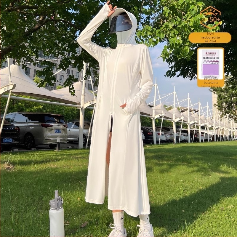 Bei wanyi ženska odjeća za zaštitu od sunca, ljeto 2025, prozračni ice-silk materijal, dugi kardigan sa zatvaračem, jednobojna, UPF50+, poliester, ležerni kroj, dugi rukavi