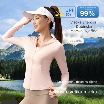 Ženska lagana jakna za zaštitu od sunca UPF50+ s nylon-spandex smjesom, prednji zip, rukav s otvorom za palac, tanak materijal