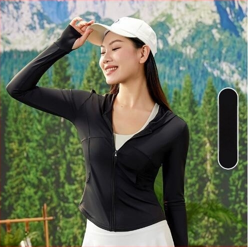 Ženska lagana jakna za zaštitu od sunca UPF50+ s nylon-spandex smjesom, prednji zip, rukav s otvorom za palac, tanak materijal