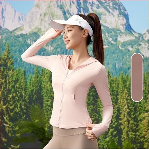 Ženska lagana jakna za zaštitu od sunca UPF50+ s nylon-spandex smjesom, prednji zip, rukav s otvorom za palac, tanak materijal