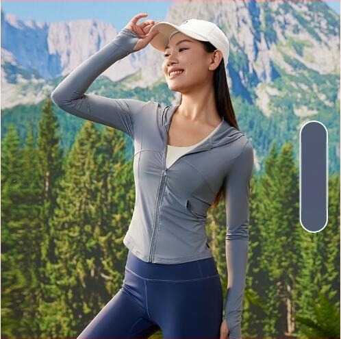 Ženska lagana jakna za zaštitu od sunca UPF50+ s nylon-spandex smjesom, prednji zip, rukav s otvorom za palac, tanak materijal