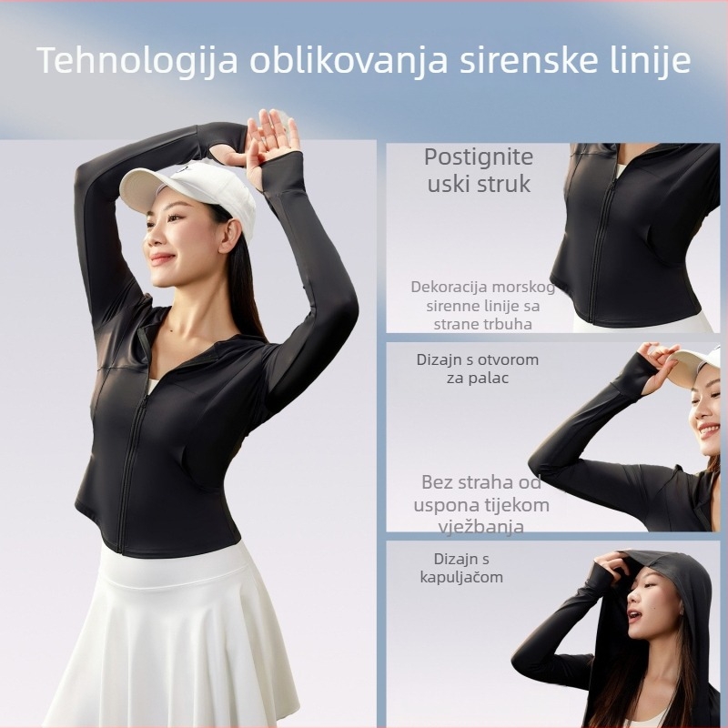 Ženska lagana jakna za zaštitu od sunca UPF50+ s nylon-spandex smjesom, prednji zip, rukav s otvorom za palac, tanak materijal
