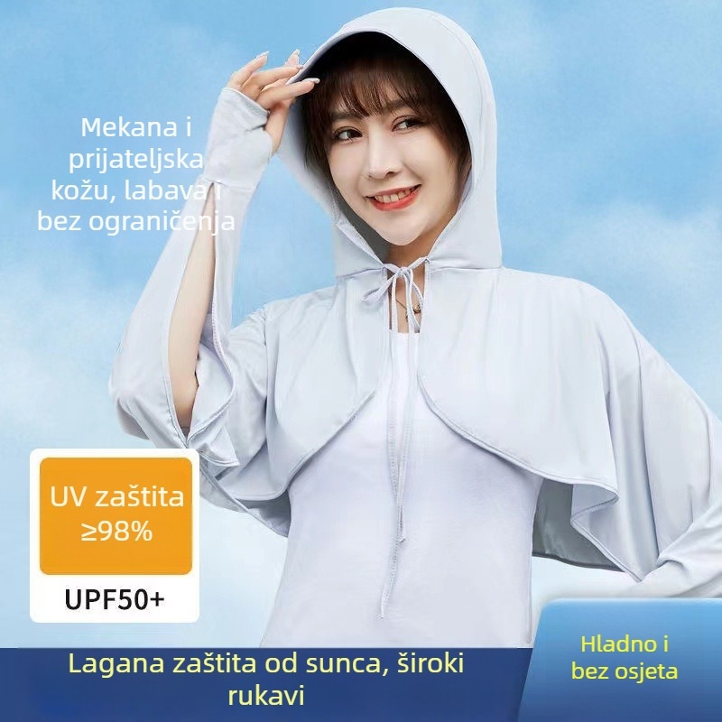 Ženska UV zaštita za biciklizam majica - dugi rukav, Ice Silk poliester, opuštena kroj (Poliester 61-70%)