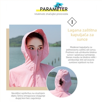 Ženska zaštita od sunca s labavim krojem, lagana prozračna poliester tkanina, UPF50+, dugi rukavi, vanjski sloj za vožnju bicikla
