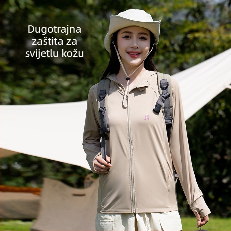 Unisex windbreaker s UV zaštitom UPF50+, kapuljača, prozračan poliester, za kampiranje i ribolov