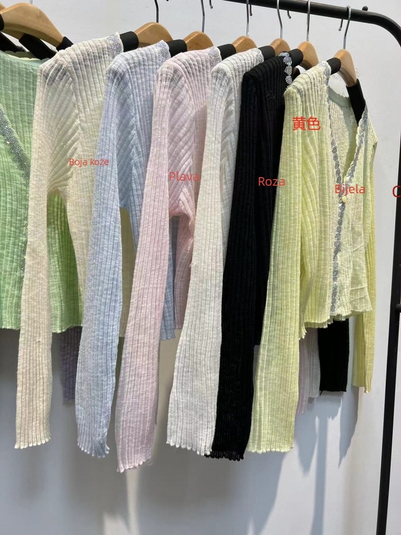 Wan Lizi kardigan od bambusovih vlakana - uski kroj, kratka duljina, dugi rukavi, prozračni pleteni materijal, UPF50+ zaštita od sunca, cvjetni uzorak