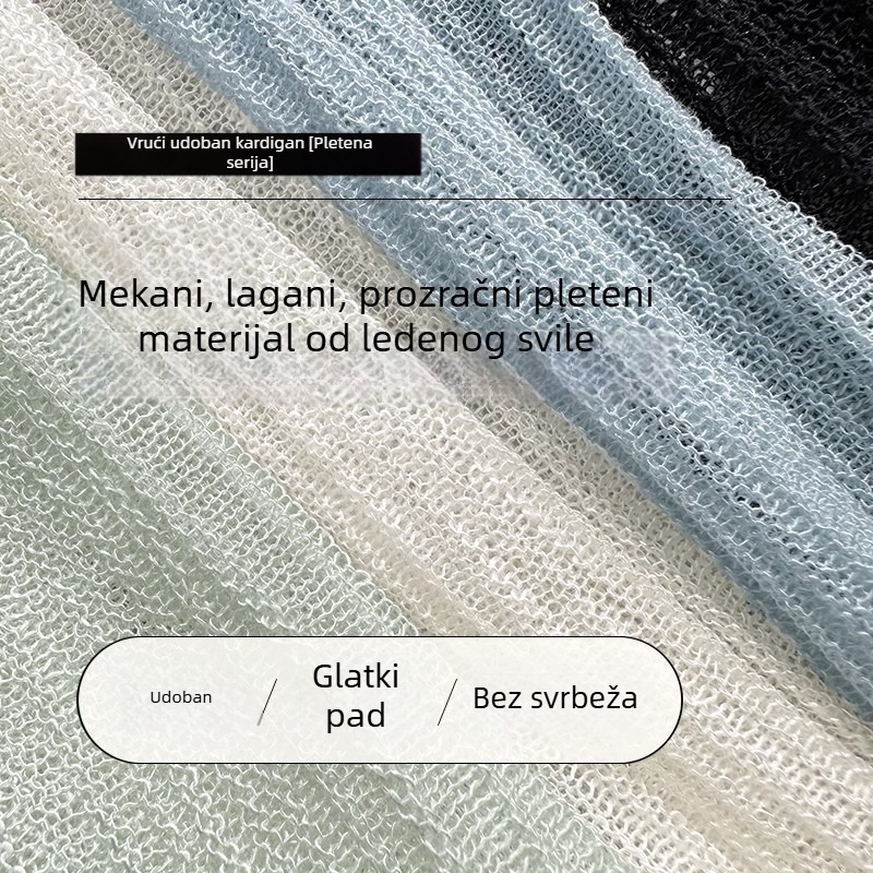 Ženski lagani pleteni kardigan s dugim rukavima, ljeto, šal od ledenog svile, UV zaštita