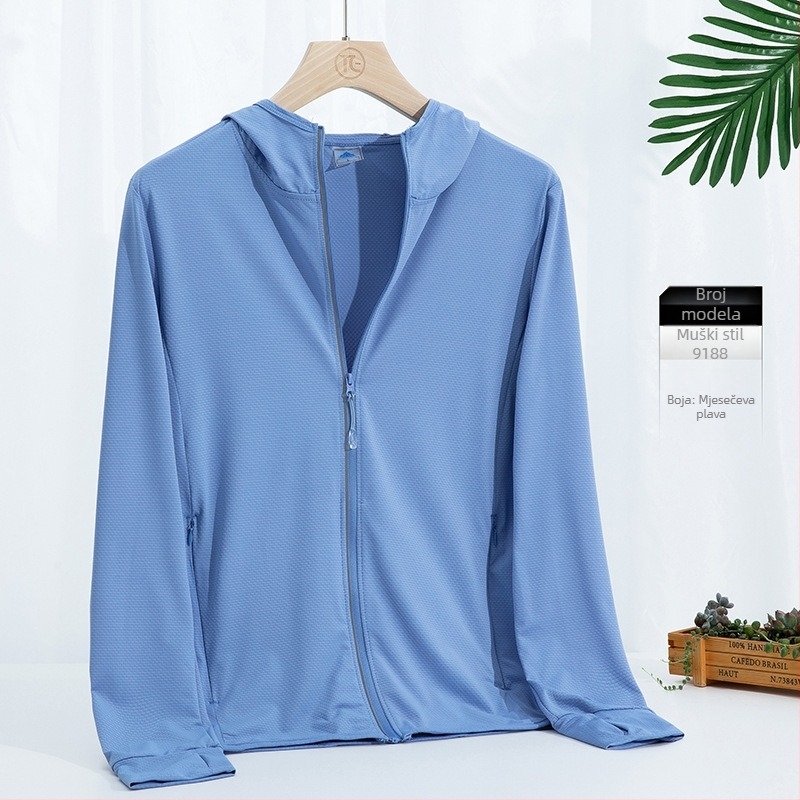 Unisex jakna za vanjske UV zaštite – prozračan najlon, kapuljača, dugi rukavi, UPF40