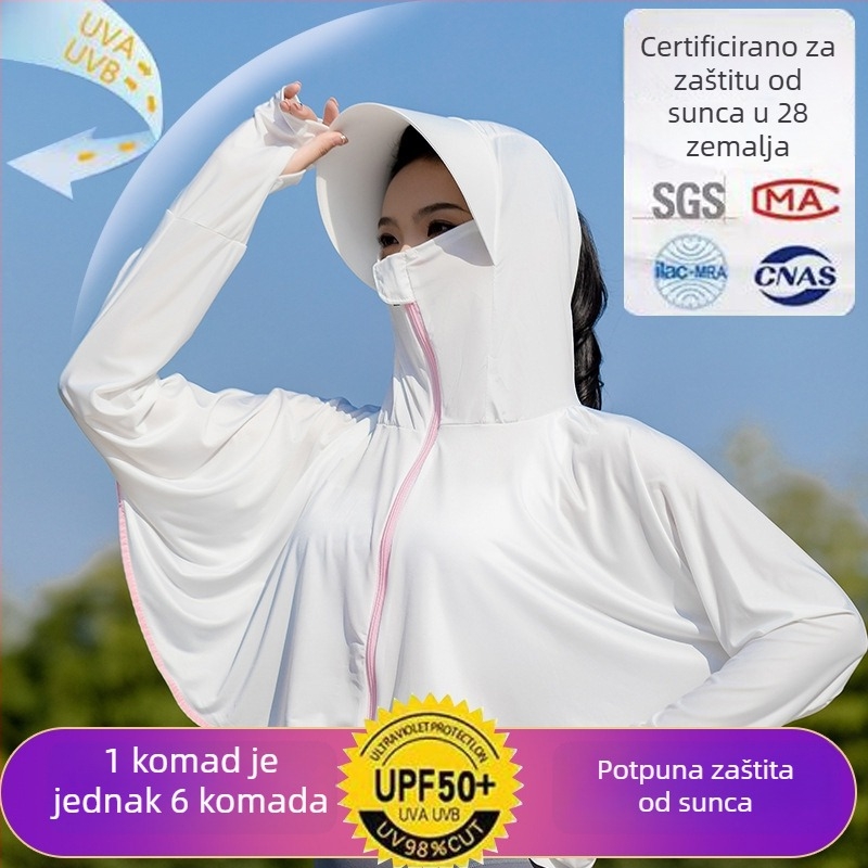 Ženska UV zaštita za ljeto, ice silk tkanina, s širokim obodom i kapuljom, ležerni kaput-stil, proljeće 2024
