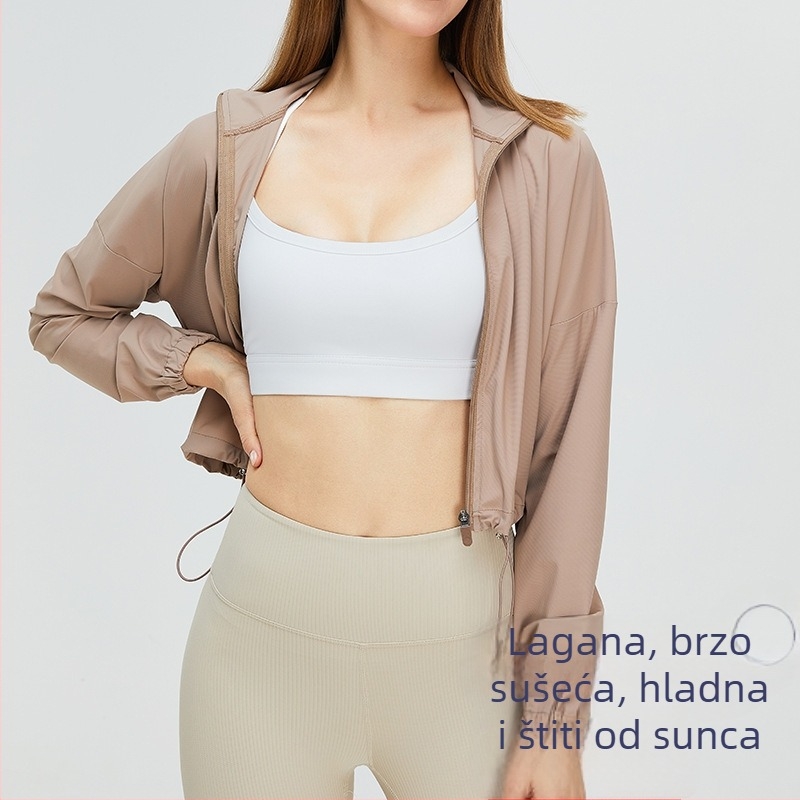 Ženska kratka najlon jakna za vanjske sportove, UV zaštita SPF50+, UV99%, brzo suši, bez kapucije