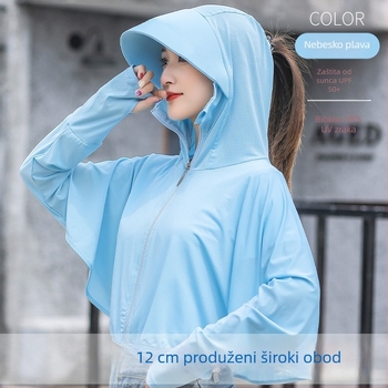 Ženski UV zaštitni biciklistički gornji dio s kapuljačom, dugi rukav, Ice Silk tkanina