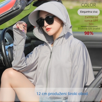Ženski UV zaštitni biciklistički gornji dio s kapuljačom, dugi rukav, Ice Silk tkanina