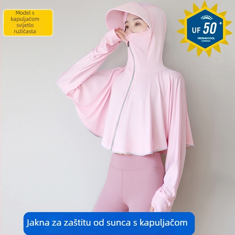Ženski UV zaštitni biciklistički gornji dio s kapuljačom, dugi rukav, Ice Silk tkanina