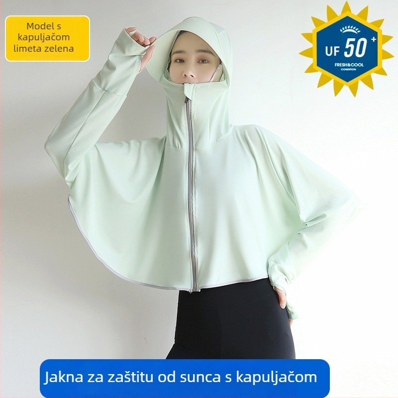 Ženski UV zaštitni biciklistički gornji dio s kapuljačom, dugi rukav, Ice Silk tkanina