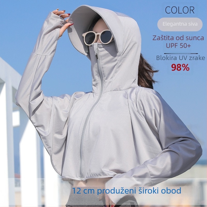 Ženski UV zaštitni biciklistički gornji dio s kapuljačom, dugi rukav, Ice Silk tkanina