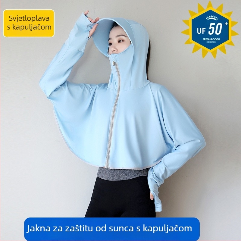 Ženski UV zaštitni biciklistički gornji dio s kapuljačom, dugi rukav, Ice Silk tkanina