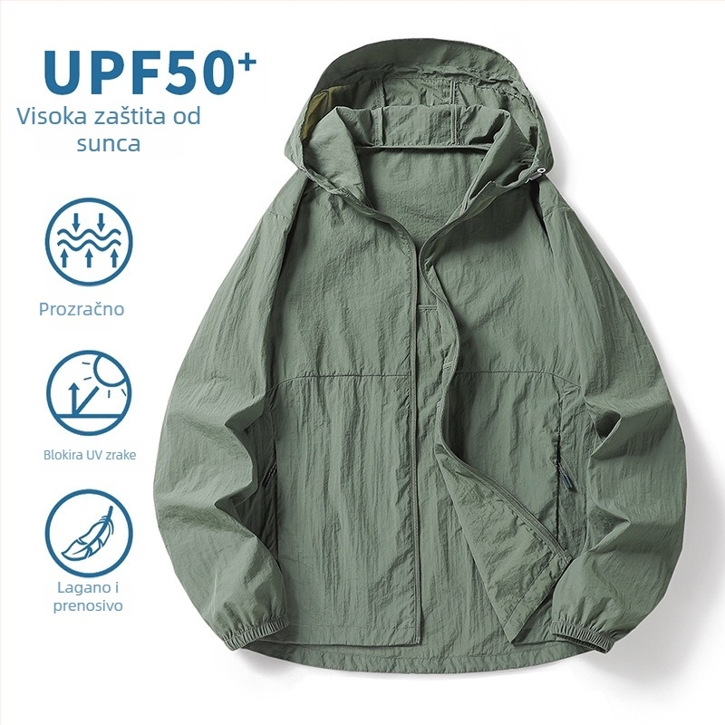 Unisex lagana outdoor jakna od najlona s UV zaštitom UPF50+, Ice Silk materijal, prozračna i lagana, s kapuljačom
