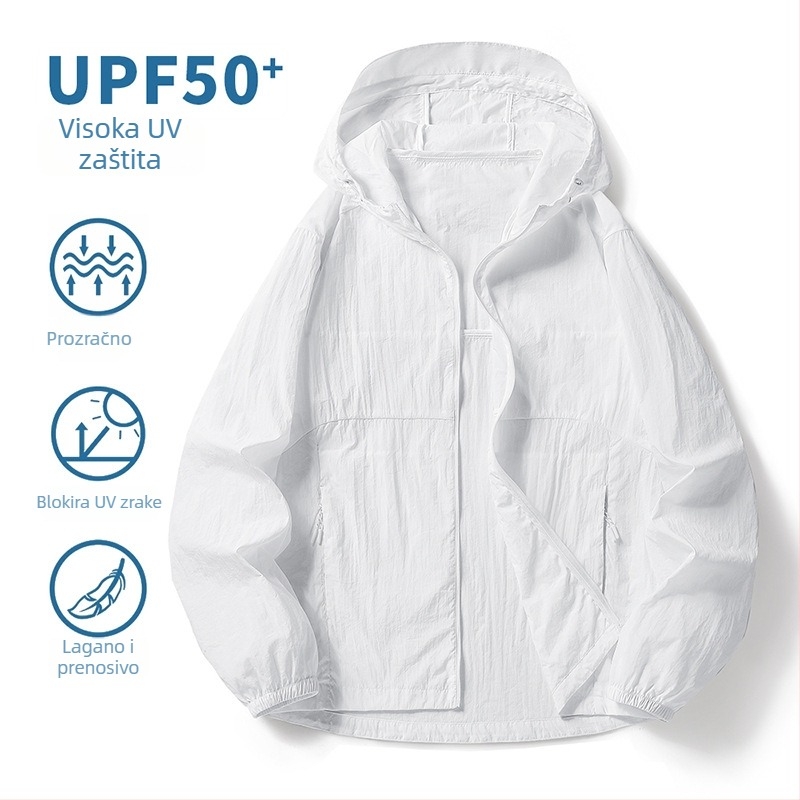Unisex lagana outdoor jakna od najlona s UV zaštitom UPF50+, Ice Silk materijal, prozračna i lagana, s kapuljačom
