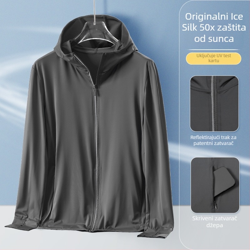 Muška UV-zaštitna kapuljača majica za ljeto | UPF50+ | brzo sušenje, prozračna, Ice Silk tkanina