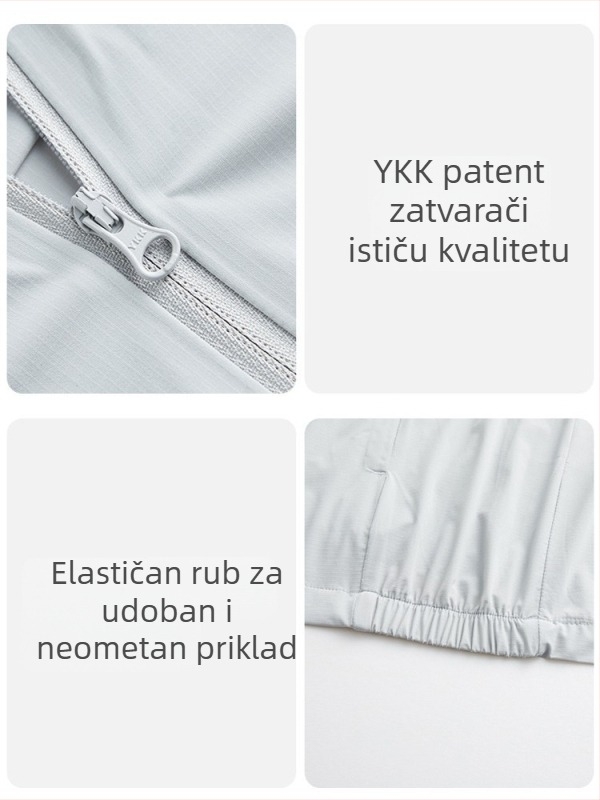 Vanjska vjetrovka od najlonskog sirovog vlakna; UPF50+ UV zaštita; brzo sušenje, prozračnost, otporna na vjetar; s kapuljačom; unisex