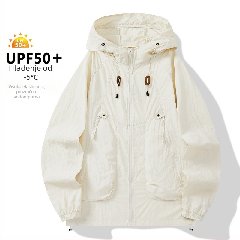 Unisex najlonska vanjska jakna s kapuljom, UPF50+ UV zaštita, jednobojna, ljetna verzija