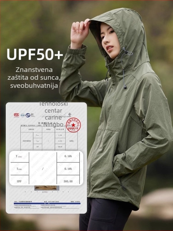 Vanjska windbreaker jakna s kapuljačom - lagana, brzo se sušeća ice silk tkanina, UV zaštita UPF50+, najlon tkanina, unisex