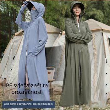 Duga kapuljačasta jakna za zaštitu od sunca za vožnju biciklom, od ice silk tkanine, s mješavinom najlona